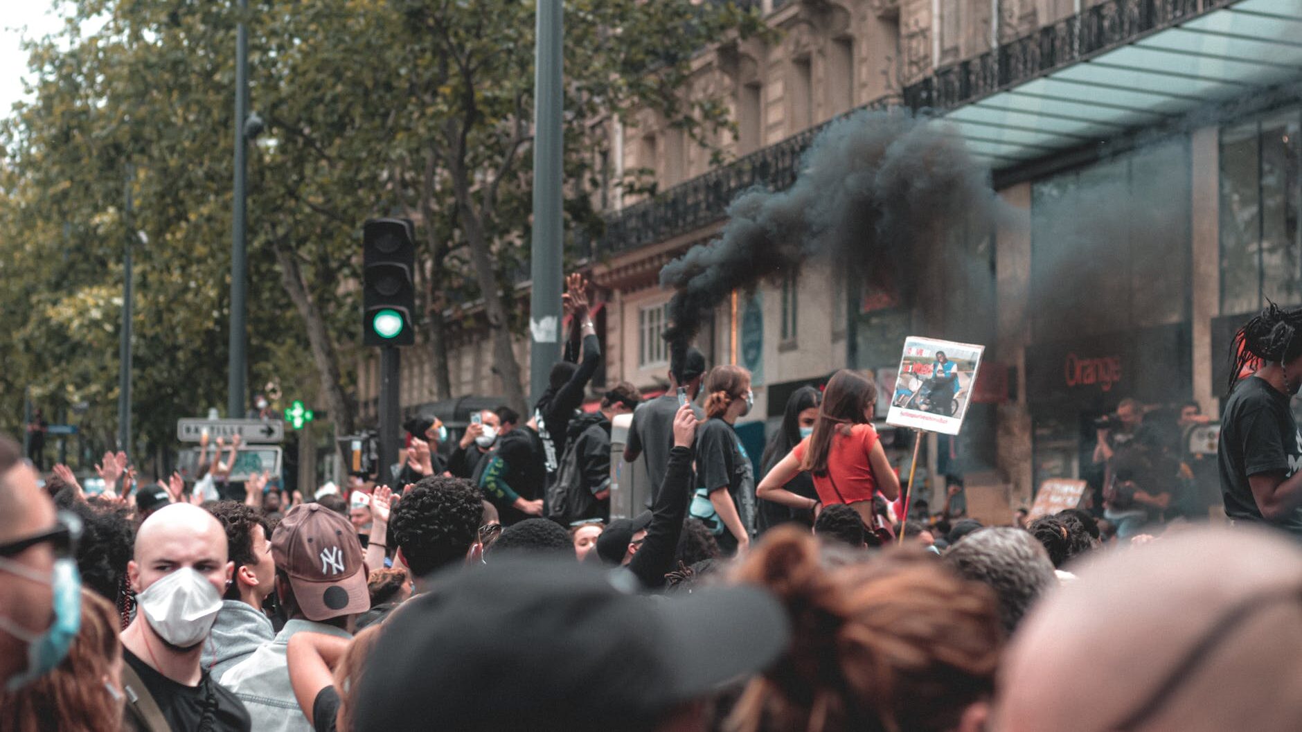 unrecognizable people on street protest against police brutality